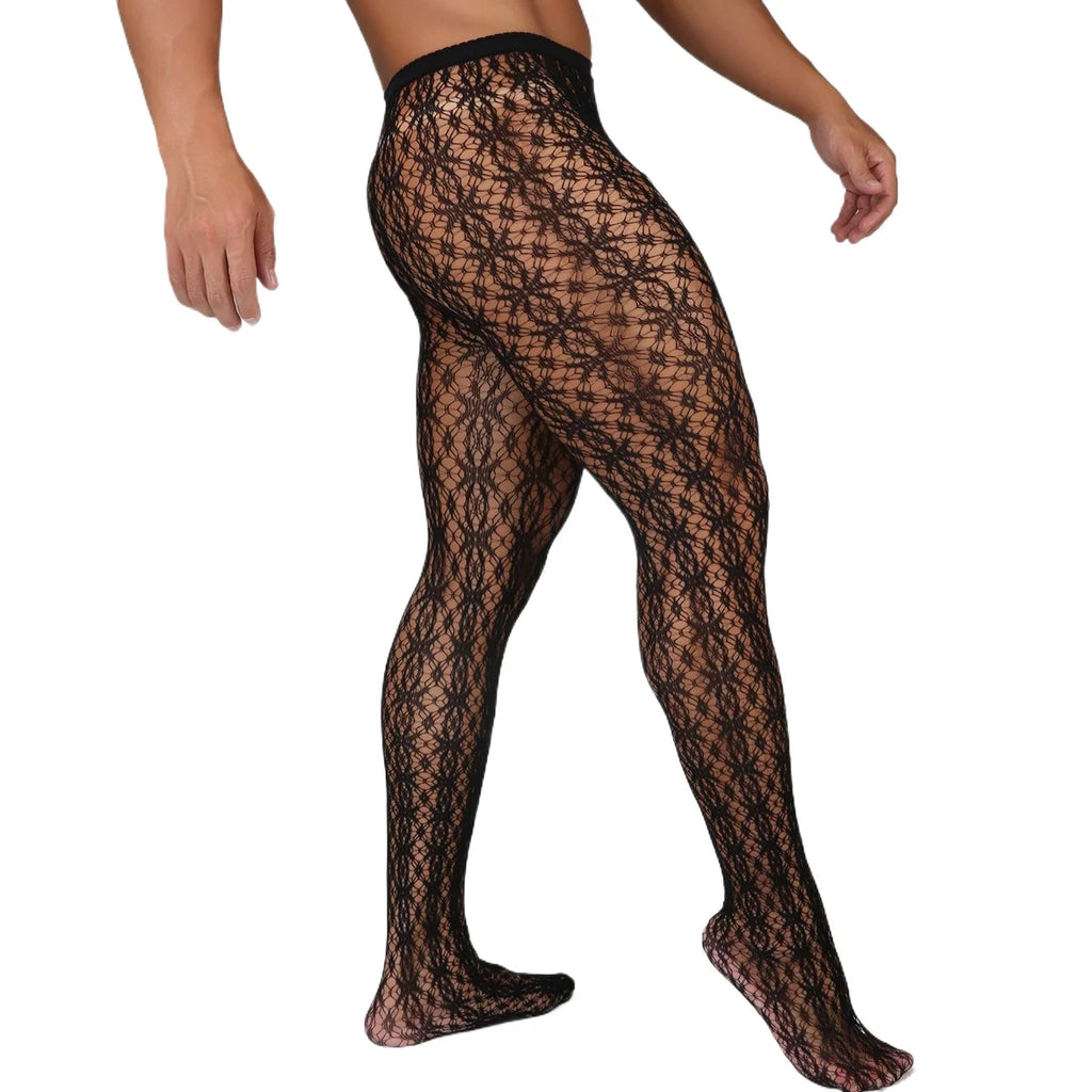 More-style European American Pantyhose for Men's Underwear Breathable Fishnet Tights Trend Male Bodystockings Sexy Club Hosiery