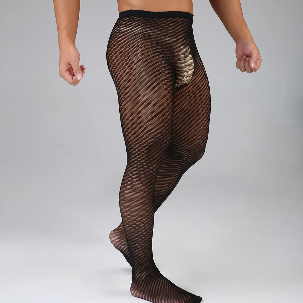 More-style European American Pantyhose for Men's Underwear Breathable Fishnet Tights Trend Male Bodystockings Sexy Club Hosiery