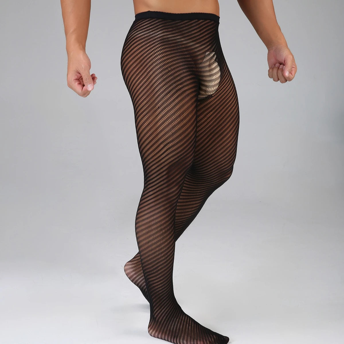 More-style European American Pantyhose for Men's Underwear Breathable Fishnet Tights Trend Male Bodystockings Sexy Club Hosiery