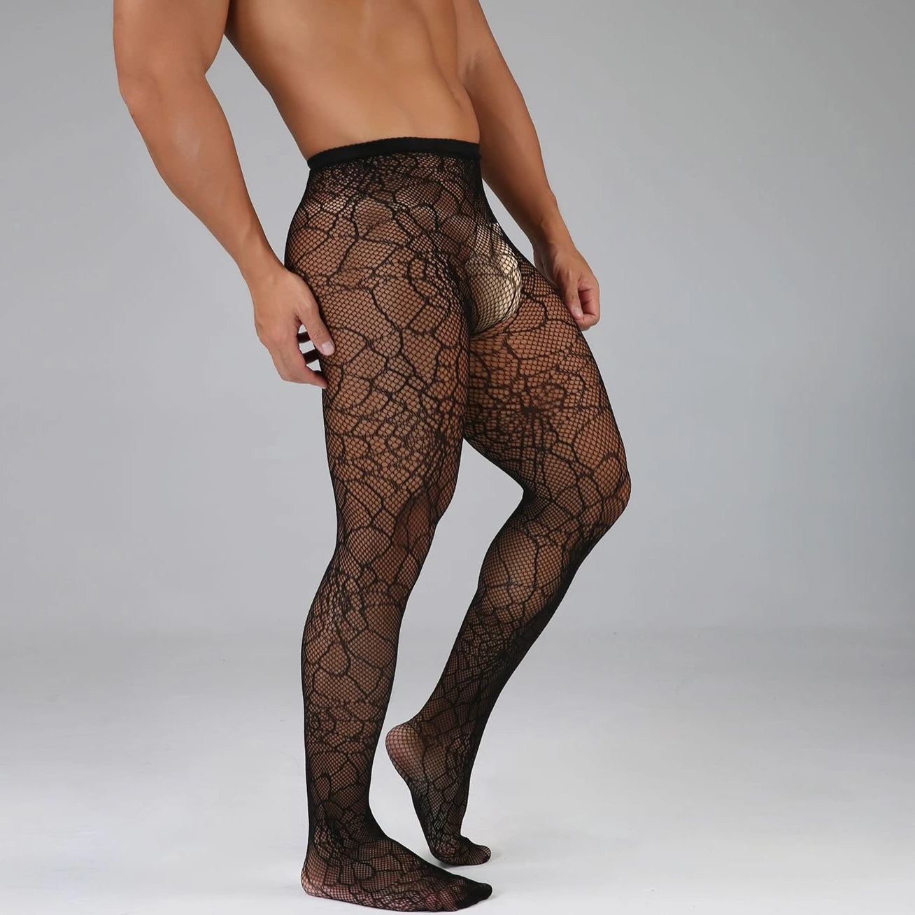 More-style European American Pantyhose for Men's Underwear Breathable Fishnet Tights Trend Male Bodystockings Sexy Club Hosiery