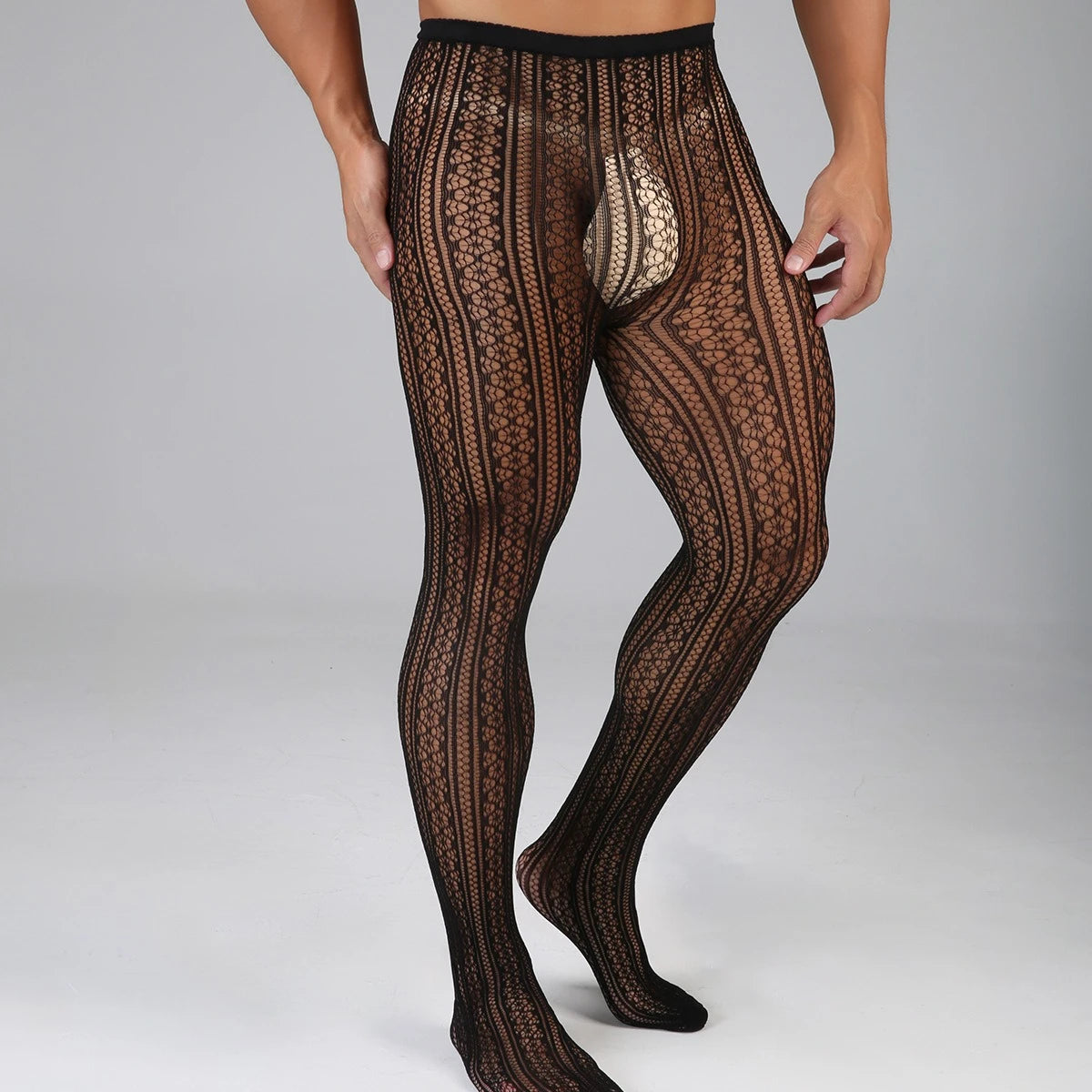 More-style European American Pantyhose for Men's Underwear Breathable Fishnet Tights Trend Male Bodystockings Sexy Club Hosiery