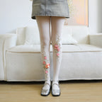 Pantyhose Women Flower Embroidery Handmade Pearl Diamond Women Tights Sexy Lingerie Thigh High Stockings Pantyhose Tights Women
