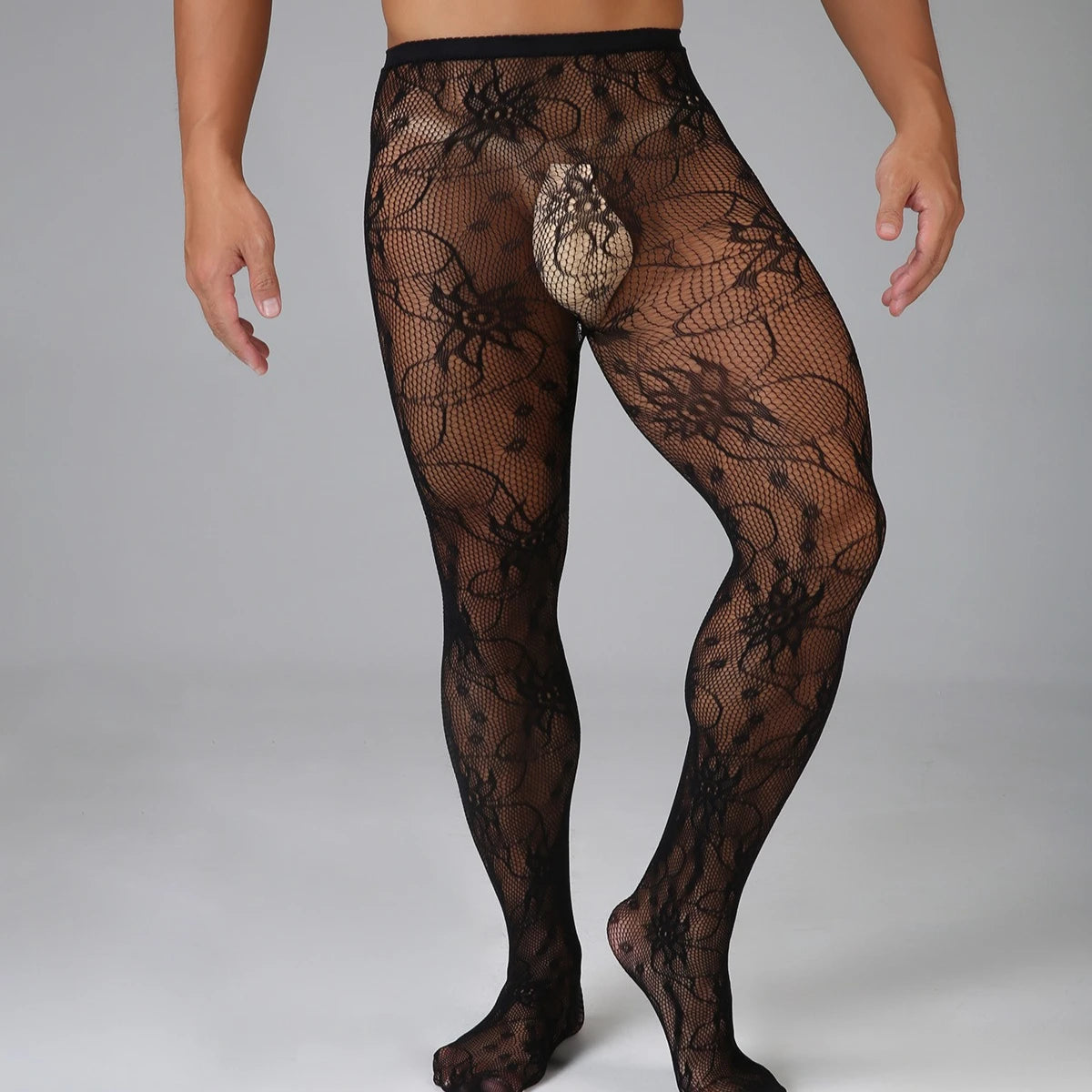 More-style European American Pantyhose for Men's Underwear Breathable Fishnet Tights Trend Male Bodystockings Sexy Club Hosiery
